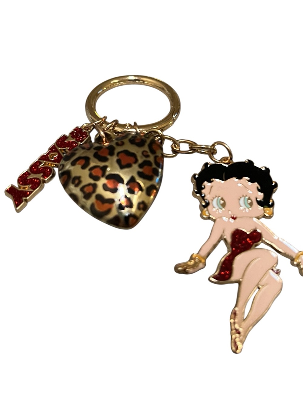 Betty Boop Red & Leopard Heart Keychain Charm